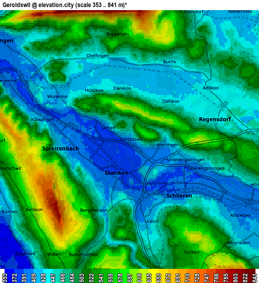 Zoom OUT 2x Geroldswil, Switzerland elevation map