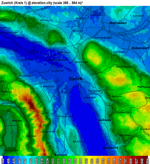 Zoom OUT 2x Zürich (Kreis 1), Switzerland elevation map
