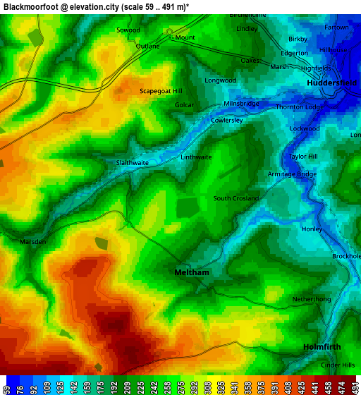 Zoom OUT 2x Blackmoorfoot, United Kingdom elevation map