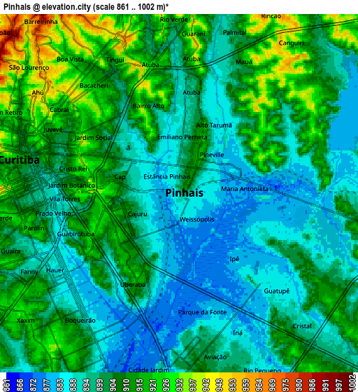 Zoom OUT 2x Pinhais, Brazil elevation map