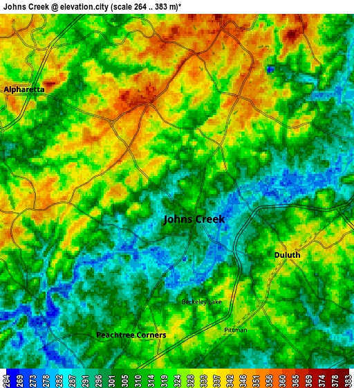 Zoom OUT 2x Johns Creek, United States elevation map