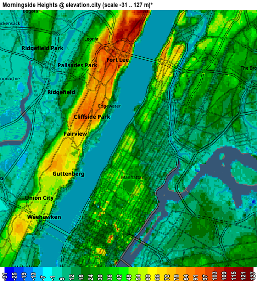 Zoom OUT 2x Morningside Heights, United States elevation map