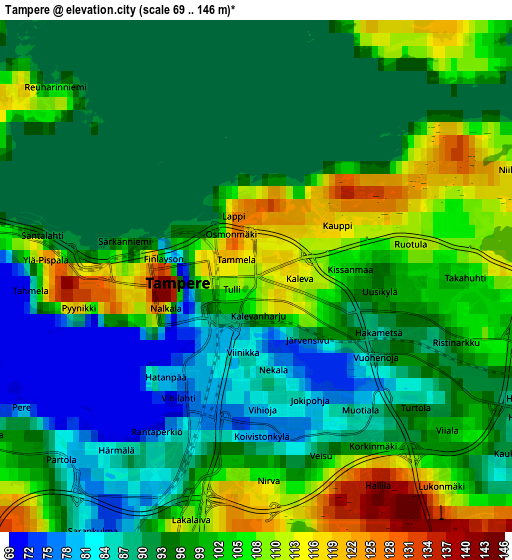 Zoom OUT 2x Tampere, Finland elevation map