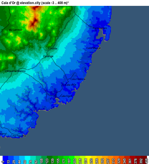 Zoom OUT 2x Cala d'Or, Spain elevation map