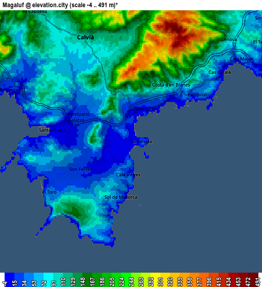 Zoom OUT 2x Magaluf, Spain elevation map