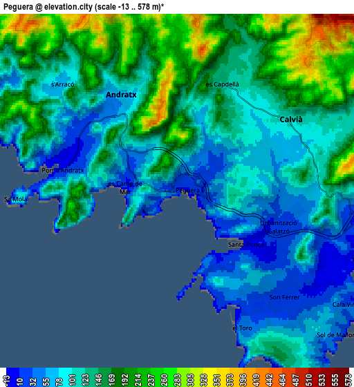 Zoom OUT 2x Peguera, Spain elevation map