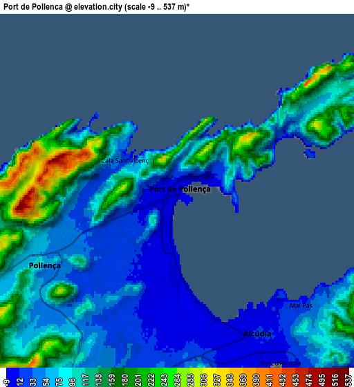 Zoom OUT 2x Port de Pollença, Spain elevation map