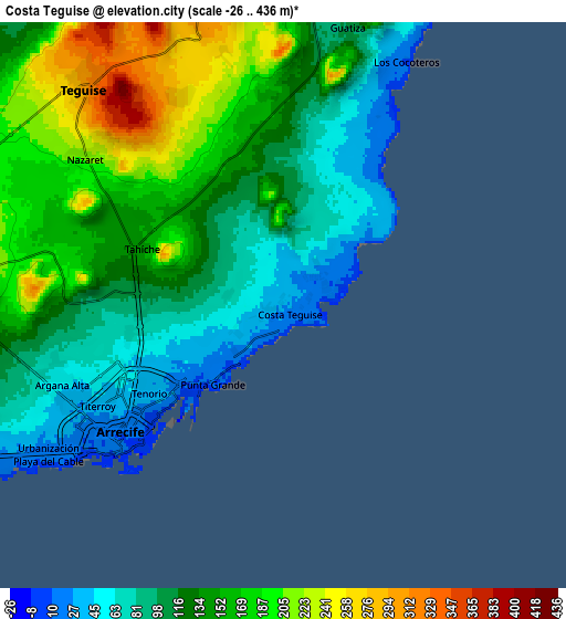 Zoom OUT 2x Costa Teguise, Spain elevation map