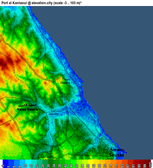 Zoom OUT 2x Port el Kantaoui, Tunisia elevation map