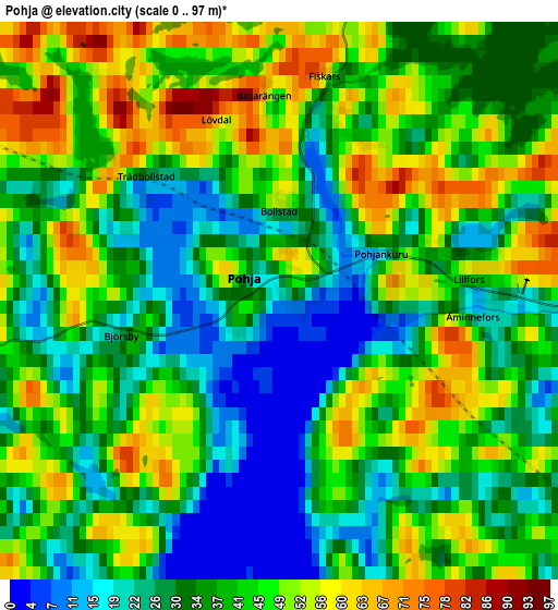 Zoom OUT 2x Pohja, Finland elevation map