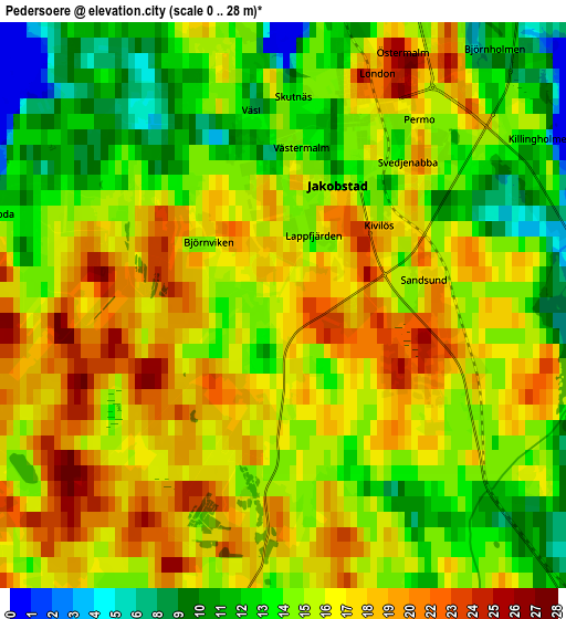 Zoom OUT 2x Pedersöre, Finland elevation map