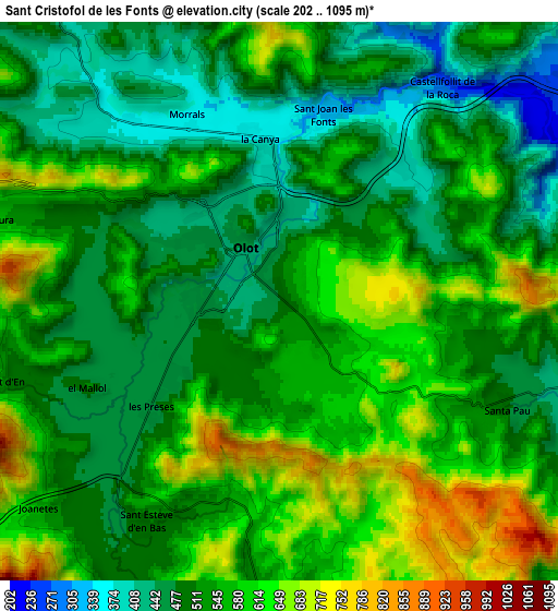 Zoom OUT 2x Sant Cristòfol de les Fonts, Spain elevation map