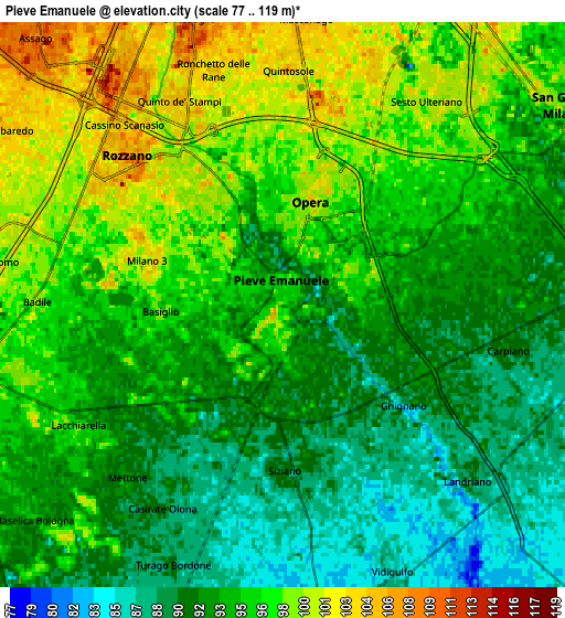 Zoom OUT 2x Pieve Emanuele, Italy elevation map