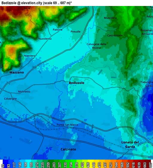 Zoom OUT 2x Bedizzole, Italy elevation map