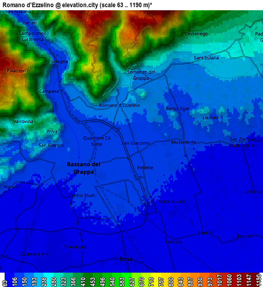 Zoom OUT 2x Romano d'Ezzelino, Italy elevation map