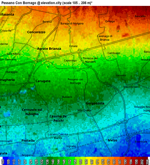 Zoom OUT 2x Pessano Con Bornago, Italy elevation map