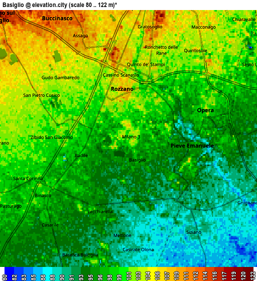 Zoom OUT 2x Basiglio, Italy elevation map