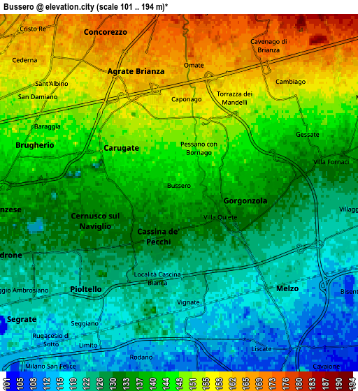 Zoom OUT 2x Bussero, Italy elevation map