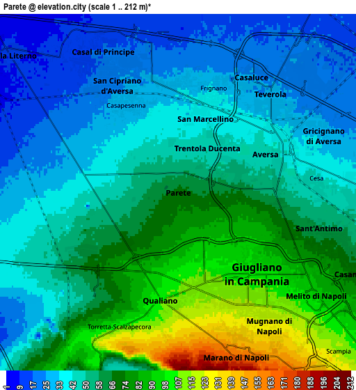 Zoom OUT 2x Parete, Italy elevation map