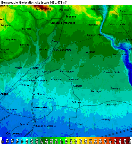 Zoom OUT 2x Bernareggio, Italy elevation map