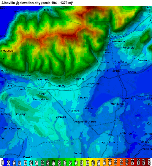 Zoom OUT 2x Albavilla, Italy elevation map