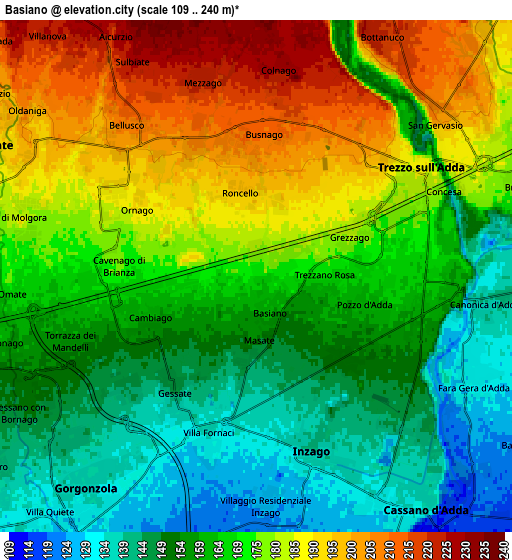 Zoom OUT 2x Basiano, Italy elevation map