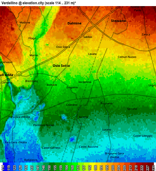 Zoom OUT 2x Verdellino, Italy elevation map