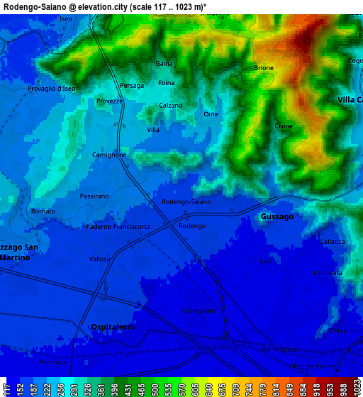 Zoom OUT 2x Rodengo-Saiano, Italy elevation map