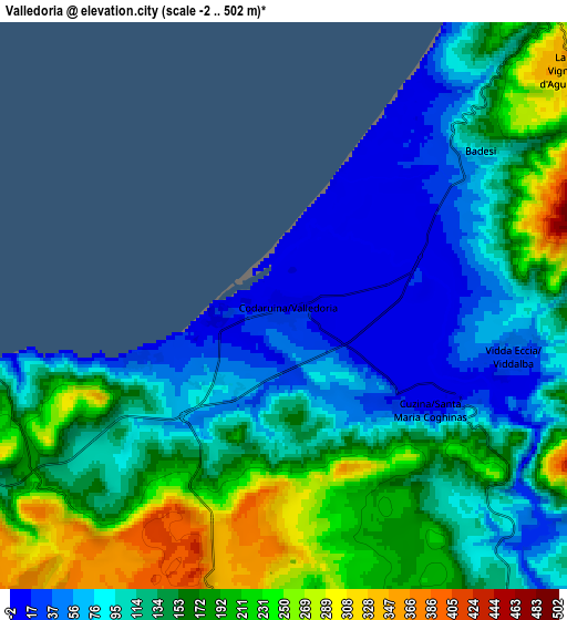 Zoom OUT 2x Valledoria, Italy elevation map