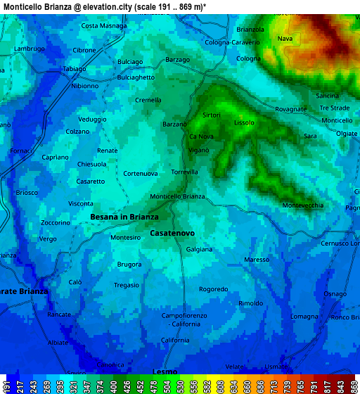 Zoom OUT 2x Monticello Brianza, Italy elevation map