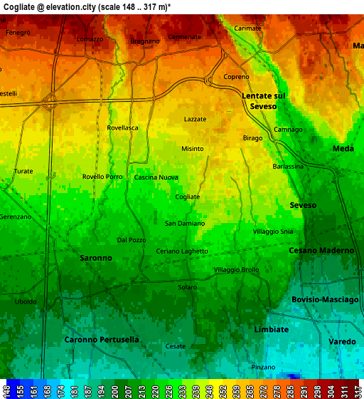 Zoom OUT 2x Cogliate, Italy elevation map