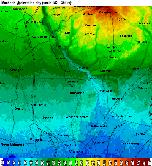 Zoom OUT 2x Macherio, Italy elevation map