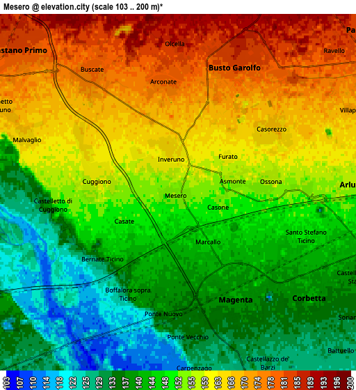 Zoom OUT 2x Mesero, Italy elevation map