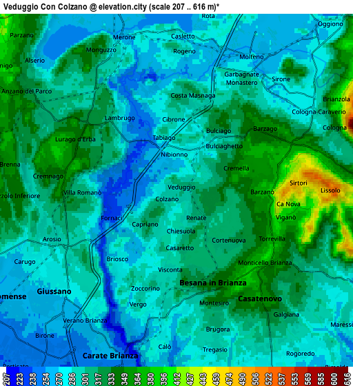 Zoom OUT 2x Veduggio Con Colzano, Italy elevation map