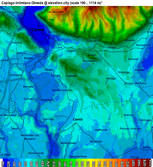 Zoom OUT 2x Capiago-Intimiano-Olmeda, Italy elevation map