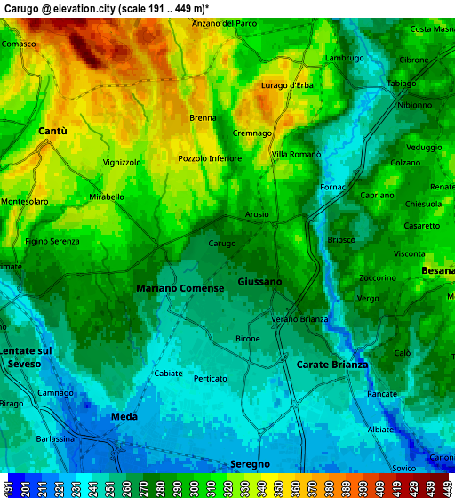 Zoom OUT 2x Carugo, Italy elevation map