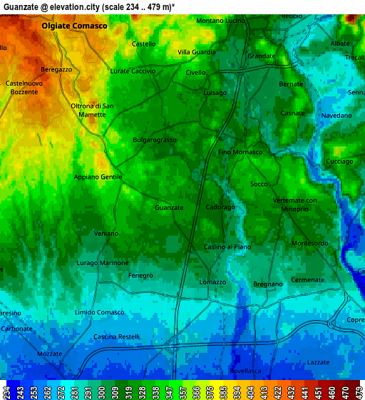 Zoom OUT 2x Guanzate, Italy elevation map