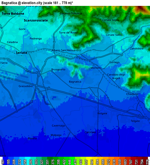 Zoom OUT 2x Bagnatica, Italy elevation map