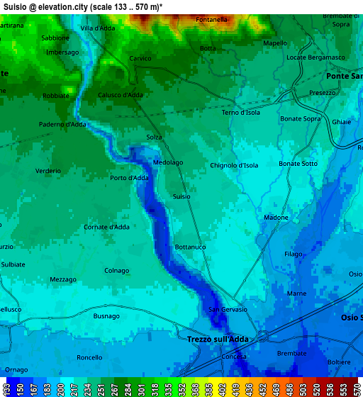 Zoom OUT 2x Suisio, Italy elevation map