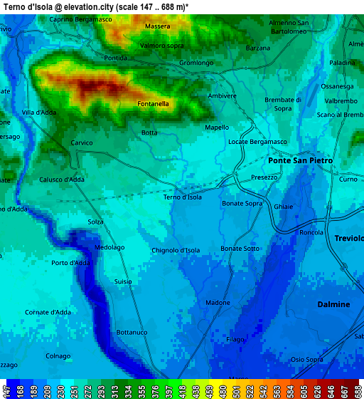 Zoom OUT 2x Terno d'Isola, Italy elevation map