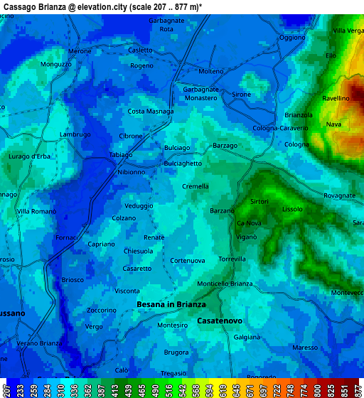 Zoom OUT 2x Cassago Brianza, Italy elevation map