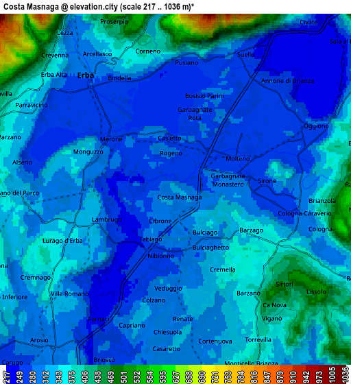 Zoom OUT 2x Costa Masnaga, Italy elevation map