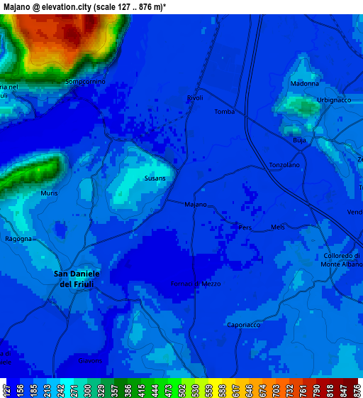 Zoom OUT 2x Majano, Italy elevation map