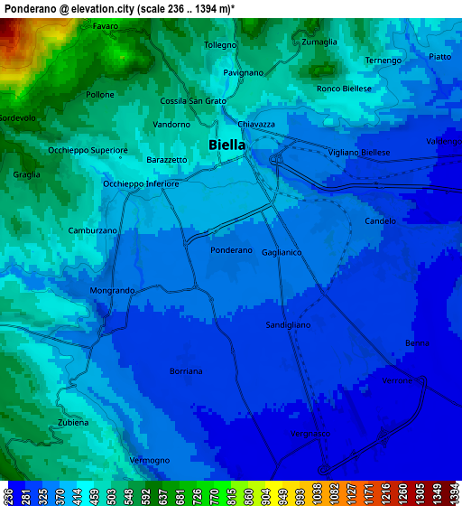 Zoom OUT 2x Ponderano, Italy elevation map