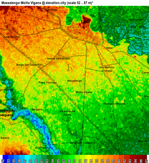 Zoom OUT 2x Massalengo-Motta Vigana, Italy elevation map