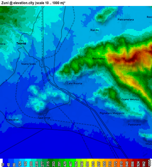 Zoom OUT 2x Zuni, Italy elevation map