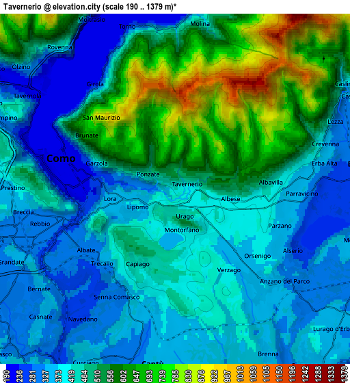 Zoom OUT 2x Tavernerio, Italy elevation map