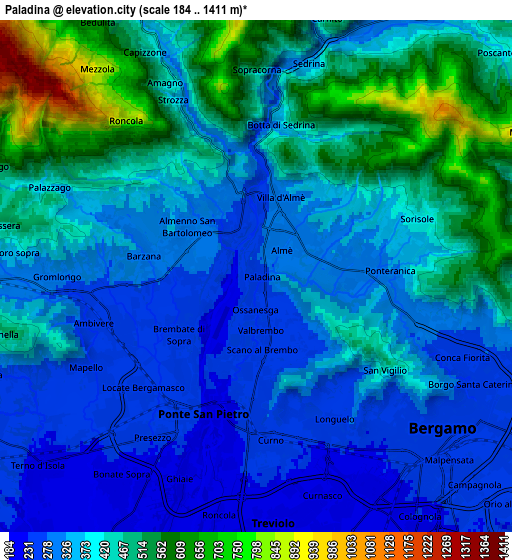 Zoom OUT 2x Paladina, Italy elevation map