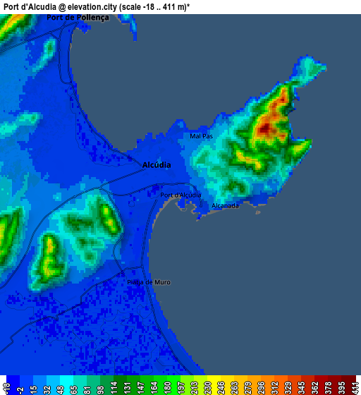 Zoom OUT 2x Port d'Alcúdia, Spain elevation map