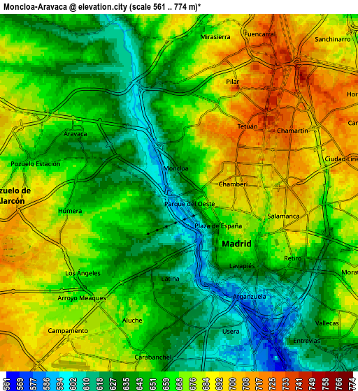 Zoom OUT 2x Moncloa-Aravaca, Spain elevation map